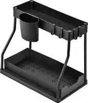 2-Tier Pull-Out Cabinet Organizer - Space-Saving Kitchen Drawer with Large Capacity Black