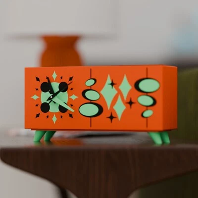 Sputnik Diamonds Desk Clock Retro Mid-Century Modern Atomic Space-Age USA