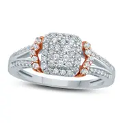 0.50 CT. T.W. Composite Natural Diamond Square Frame Split Shank Engagement Ring in Solid 10K Two-Tone Gold