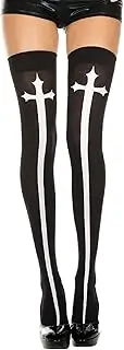 [Music Legs] Black Opaque Gothic Cross Thigh High Stockings Size OS