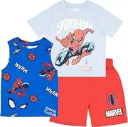 [Marvel] Spider-Man and Avengers Boys 3-Piece Set - Short Sleeve T-Shirt, Tank Top, & Shorts 3-Pack Bundle Set for Boys