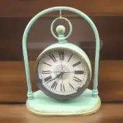 Metal Hanging Clock Stand Turquoise VINTAGE Patina Roman Numerals 12.75" {F}
