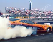 FUNNY CAR PHOTO NHRA DRAG RACING LA HOOKER 1975 MUSTANG FUNNY CAR AT ONTARIO CA