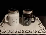 Rae Dunn Inspired Black & White Glass Salt and Pepper Shakers w/Handles