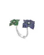 Piranesi 18K White Gold Double Flower Diamond, Sapphire & Tsavorite Ring