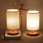 USB Port Bedside Table Lamp NightStand Wood Base for Bedroom Home Ornament