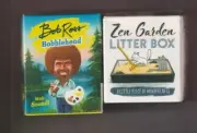 BOB ROSS BOBBLE HEAD with sound + ZEN GARDEN LITTER BOX - NEW SEALED