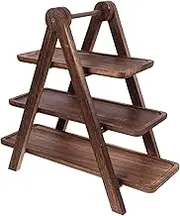 POPETPOP Wood 3 Tiered Tray Stand, Foldable Cupcake Stand Rustic Serving Platter Wooden Farmhouse Tiered Tray Decorative Food Display Tray for Party Wedding Picnic