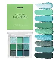 9 Colours Green Eyeshadow Palette, forests Green Eyeshadow, Highly Pigmented Glitter Eyeshadow Palette, Shimmer & Matte Waterproof Eye Shadow Palette, Blendable, Easy To Build Dramatic Glamours Looks