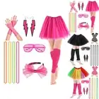 80s Neon Costume Accessories Set Womens Retro Fancy Dress Outfit Clothes Set NEW