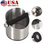 Silver Coffee Bin Grounds Bucket Espresso Container Knock Box Bar W/Knock US