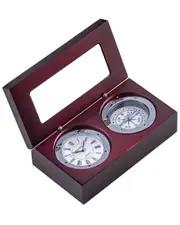 Bey-Berk Compass & Clock in Mahogany Hinged Box