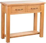 'vidaXL Solid Oak Wood Console Table with 2 Drawers - Rectangular, Compact & Easy Assembly