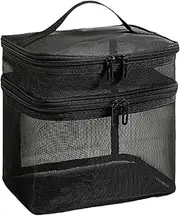 [Generic] Mesh Toiletry Bag - Mesh Shower Caddy Bag | Double-Layer Nylon Makeup Bag | Large Capacity Women Cosmetic Bag, Makeup Storage Organizer for Women Girls Travelling Toiletries, Black, Refer to