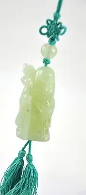 Vintage Natural Jade Stone Longevity God Hand Carve Feng Shui Charm Hanging