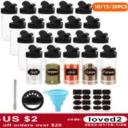 4/10/15/20pcs Spice Jars with Labels Plastic Transparent Spice Containers