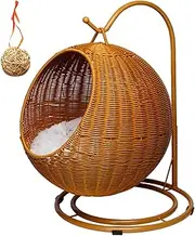 Generic Semi Enclosed Pet Hammock Cat Bed Sleeping Bed Pet Supplies Potable Hideout Handwoven Furniture Pet Cat House Pet Cat Nest, Brown