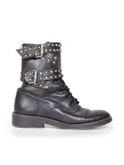 Black Leather Eyelets Combat Boots