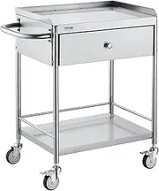 VEVOR Medical Cart, 2-Tier Stainless Steel, 100 kg Capacity, 360° Silent Wheels, Drawer, Lab, Clinic, Kitchen, Salon
