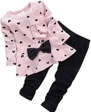[Generic] Teen Sweaters Girls Ages 14-16 Baby Sets Heart-Shaped Print Bow Cute 2PCS Kids Set T Shirt + Pants PK/90 Baby Girl Plain Clothes