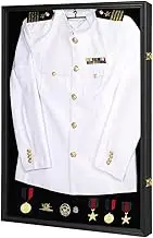 Iheipye Military Uniform Shadow Box - Police Uniform Display Case - Jacket Display Box with 98% Uv Protection Acrylic and Hanger for Navy Police Officer Uniform Jacket XXL Sport Shirt, Black