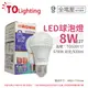 (6入) TOA東亞 LLA017-8AADH LED 8W 5700K E27 白光 全電壓 球泡燈 _ TO520117