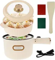 Electric Hot Pot with Steamer, 1.6L Rapid Noodles Cooker, Mini Pot, Non-Stick Frying Pan for Steak, Ramen, Egg, Oatmeal, Soup with Power Adjustable(British plug)