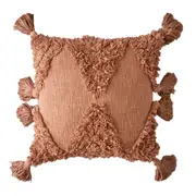 Maine & Crawford Ximena 45cm Tufted Cotton Cushion Square Pillow w/ Tassels Clay