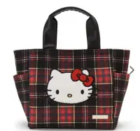 在飛比找Yahoo!奇摩拍賣優惠-毛布面手提袋-KT格紋黑，凱蒂貓 kitty 手提包