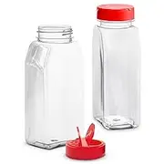 Set of 2 Spice Jars - 32 Onces Plastic General Use Storage Containers - with Red Dual Shake Lid