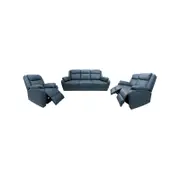 Bella 3+2+1 Seater Electric Recliner Genuine Leather Upholstered Lounge - Blue
