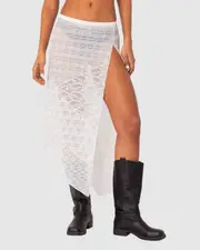 EDIKTED Womens Sheer Patchwork Lace Maxi Skirt WHITE