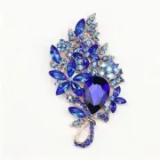 Cobalt Blue Rhinestone A/B Crystal Cluster Brooch Bouquet Gold Tone