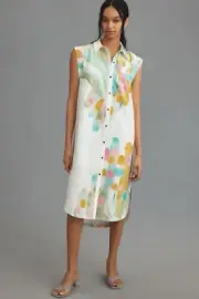 Anthropologie The Lillian Cap-Sleeve Button-Front Midi Dress by Maeve Size XL