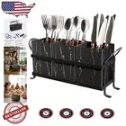 Classic Farmhouse Utensil Caddy with Black Gold Marble Finish - Portable Design