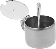 HEALEEP Stainless Steel Sugar Pot with Lid Spoon Compact Condiment Jar for Salt Pepper Spices Versatile Kitchen Essential for Home Restaurant Use