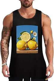 [NQHJT] Men Tank Tops Lemon and Flower Sleeveless T Shirts for Men's Fitness Quick Dry Gym Tank Top for Men