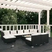 10 Piece Garden Lounge Set with Cushions Black Poly Rattan Patio Bar Sets