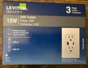 3-Pack Leviton T5638-B3W Tamper-Resistant Duplex Outlet Type A and C USB 18W