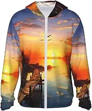 [LHBWCVN] UPF 50+ Light Jacket Full Zip Sun Protection Hoodie for Women Men Long Sleeve Sunset Scenery Sun Shirts