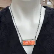 Jumbo Orange Spiny Oyster Bar Sterling Silver Paperclip Chain Necklace
