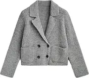 [Generic] Women's Casual Loose Office Commuting Short Knitted Cardigan Jacket Solid Color Simple Long Sleeved Knitted Cardigan