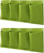 ＡＷＨＡＯ 2Pcs Hanging Planting Grow Bags Flower Containers Horizontal Organizer 4 Pockets Garden Planters for Balcony Outdoor Yard, Green