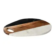 Marble and Acacia Wood Cutting Board with Handle, Multicolor Serving Pieces, ...