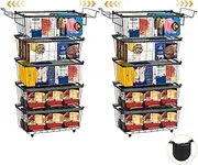 Freezer Organizer Bins, 10 Pack Stackable Deep Chest Fridge Organizer Bins, Foldable Baskets with Handles and Extension Brackets, Storage Container Baskets for 5/7 Cu.FT Deep Freezer Meats, Black