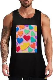 [NQHJT] Men Tank Tops Colored Love Hearts Sleeveless T Shirts for Men's Fitness Quick Dry Gym Tank Top for Men