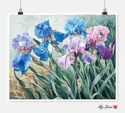 Colorful Irises Array - DIY Chart Counted Cross Stitch Patterns Needlework DMC