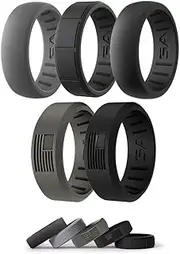 SA Company 5 Pack Silicone Ring Men Comfort Fit Stylish and Lightweight Medical Grade Silicone Wedding Band