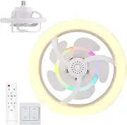 Ceiling Fans with Lights | 50W Remote Control Fan Light - 360 Degree Rotation, 3-Speed Adjustable, 16 Lighting Colors, Household Cooling Device for Home
