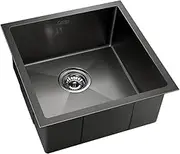 Cefito Kitchen Stainless Steel Sink 51 X 45cm Single Bowl Black Square Basin Sinks Handmade, Home Laundry, Drop in Under Top Mount Premium Quality Less Noise Bar